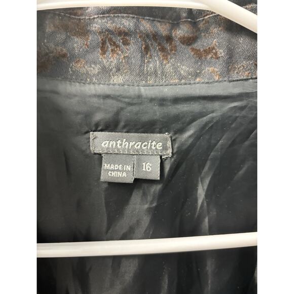 Anthracite Black with Brown Flocked Floral Scroll Burnout Jacket, Size 16 - Picture 3 of 6